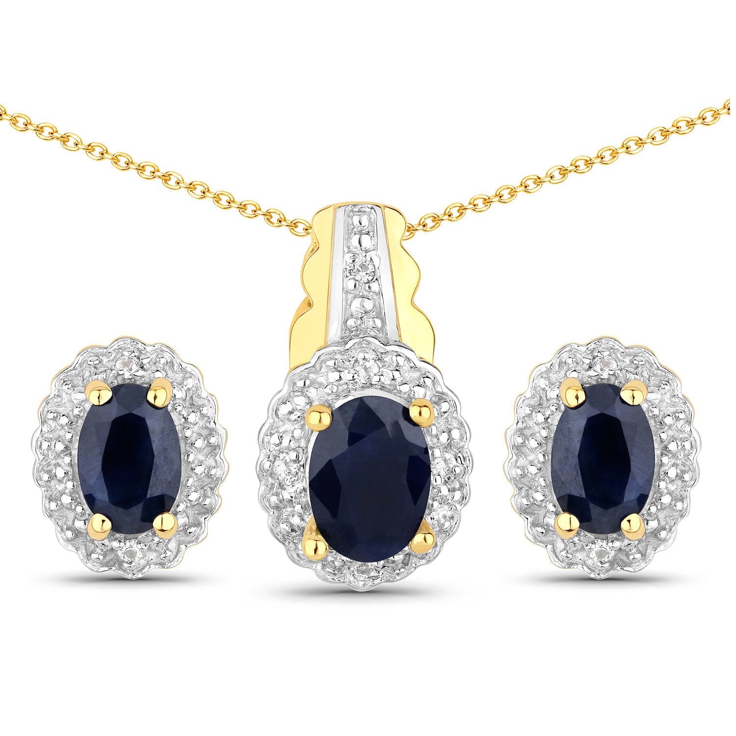 1.96 Carat Genuine Black Blue Sapphire and White Topaz .925 Sterling Silver Jewelry Set by Bids.com