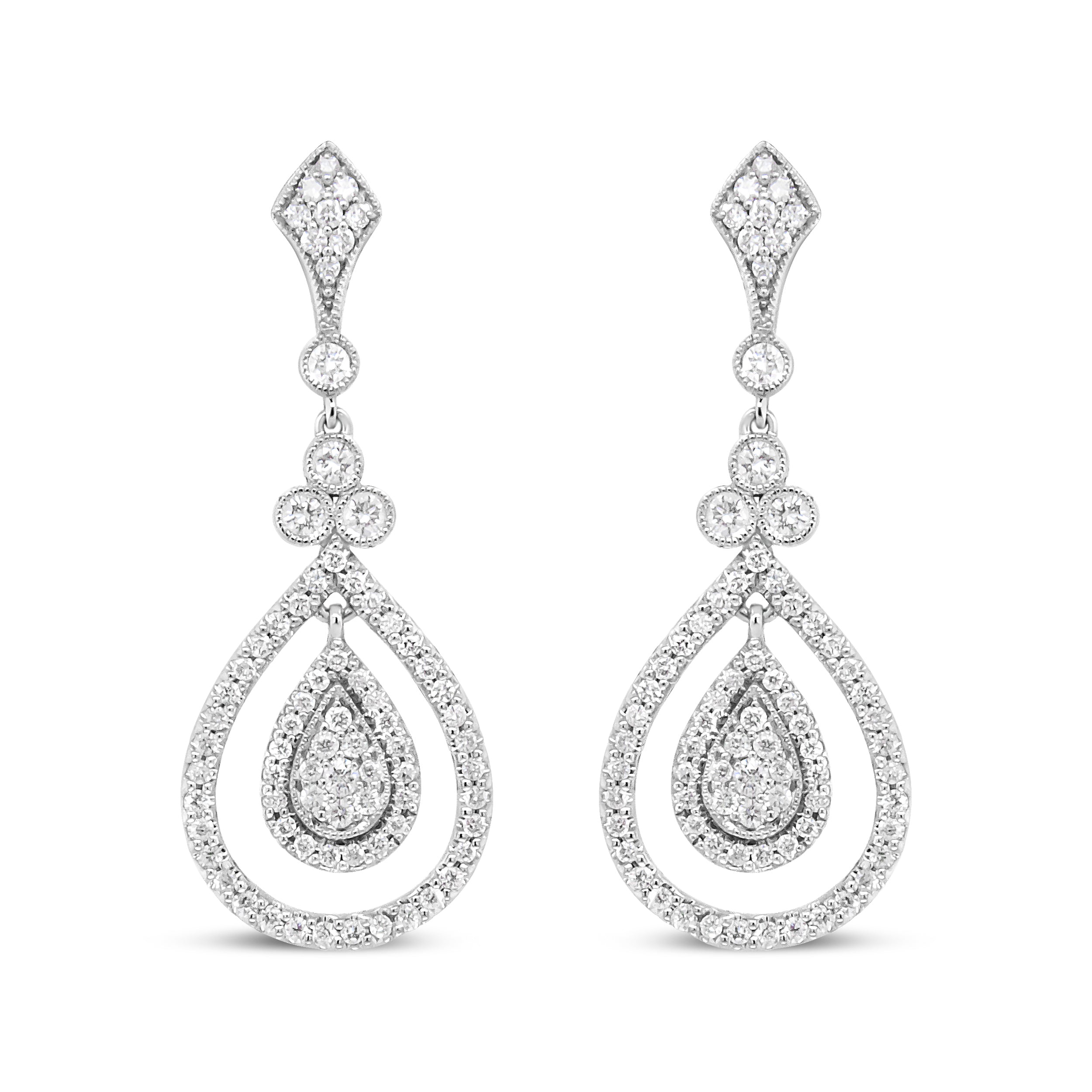 18K White Gold 1 1/4 Cttw Round Diamond Openwork Teardrop-Shaped Dangle Earrings (F-G Color, VS1-VS2 Clarity) by Bids.com