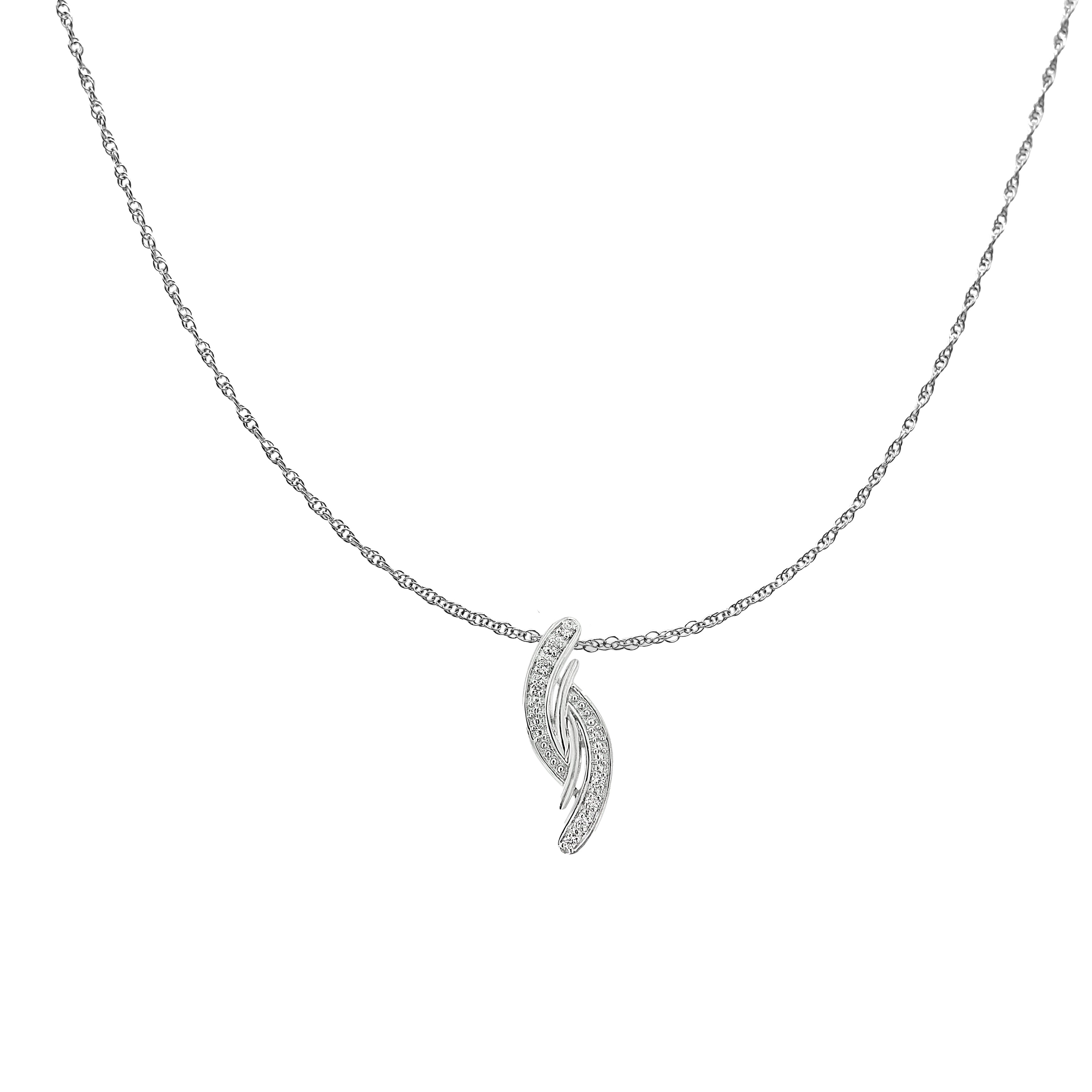 .925 Sterling Silver Diamond Accent Bypass Curve 18" Pendant Necklace (I-J Color, I3 Clarity) by Bids.com
