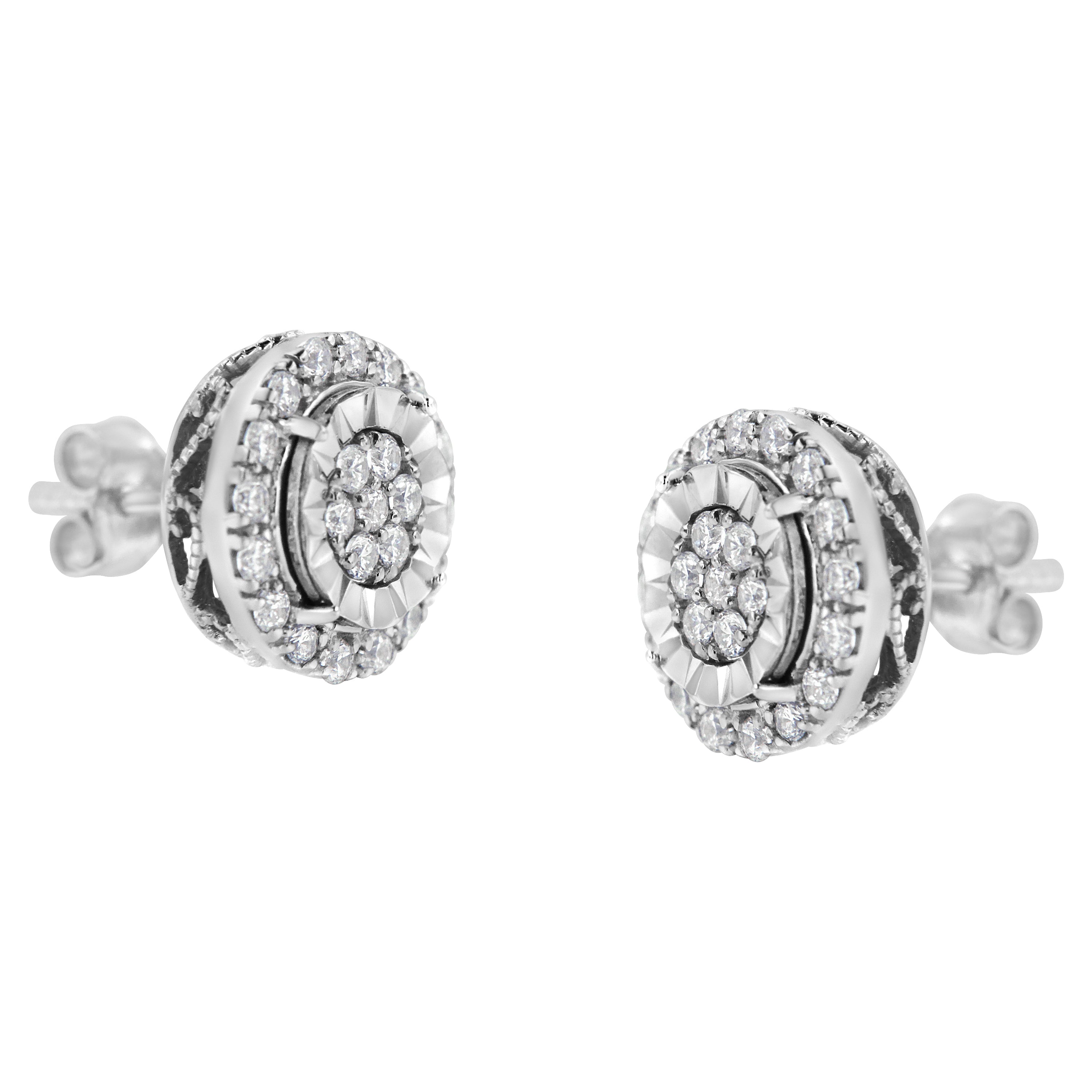 Sterling Silver Diamond Cluster Earrings (1 cttw, I-J Color, I2-I3 Clarity) by Bids.com
