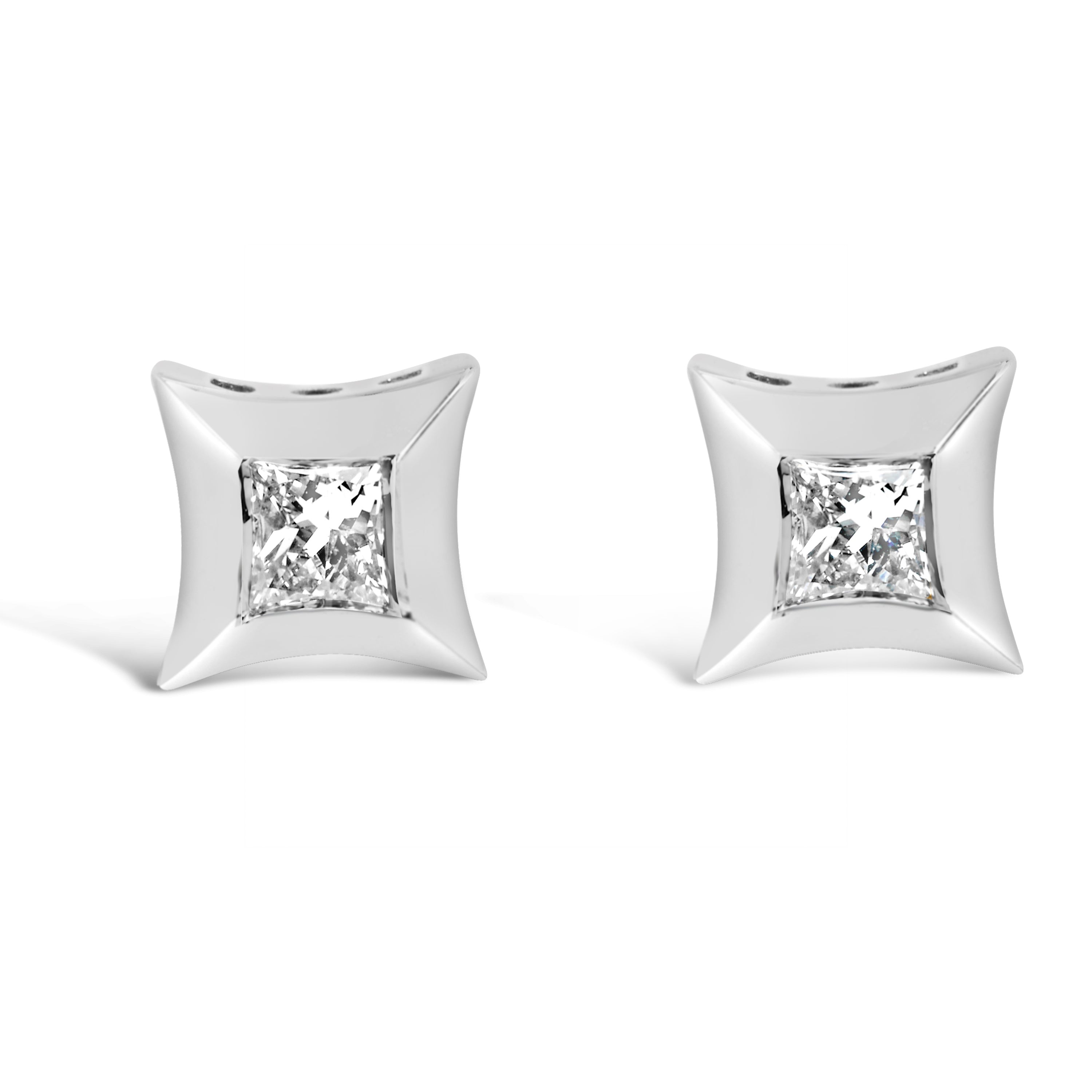 10K White Gold 1/5 Cttw Invisible Set Princess-Cut Diamond Stud Earrings (H-I Color, SI2-I1 Clarity) by Bids.com