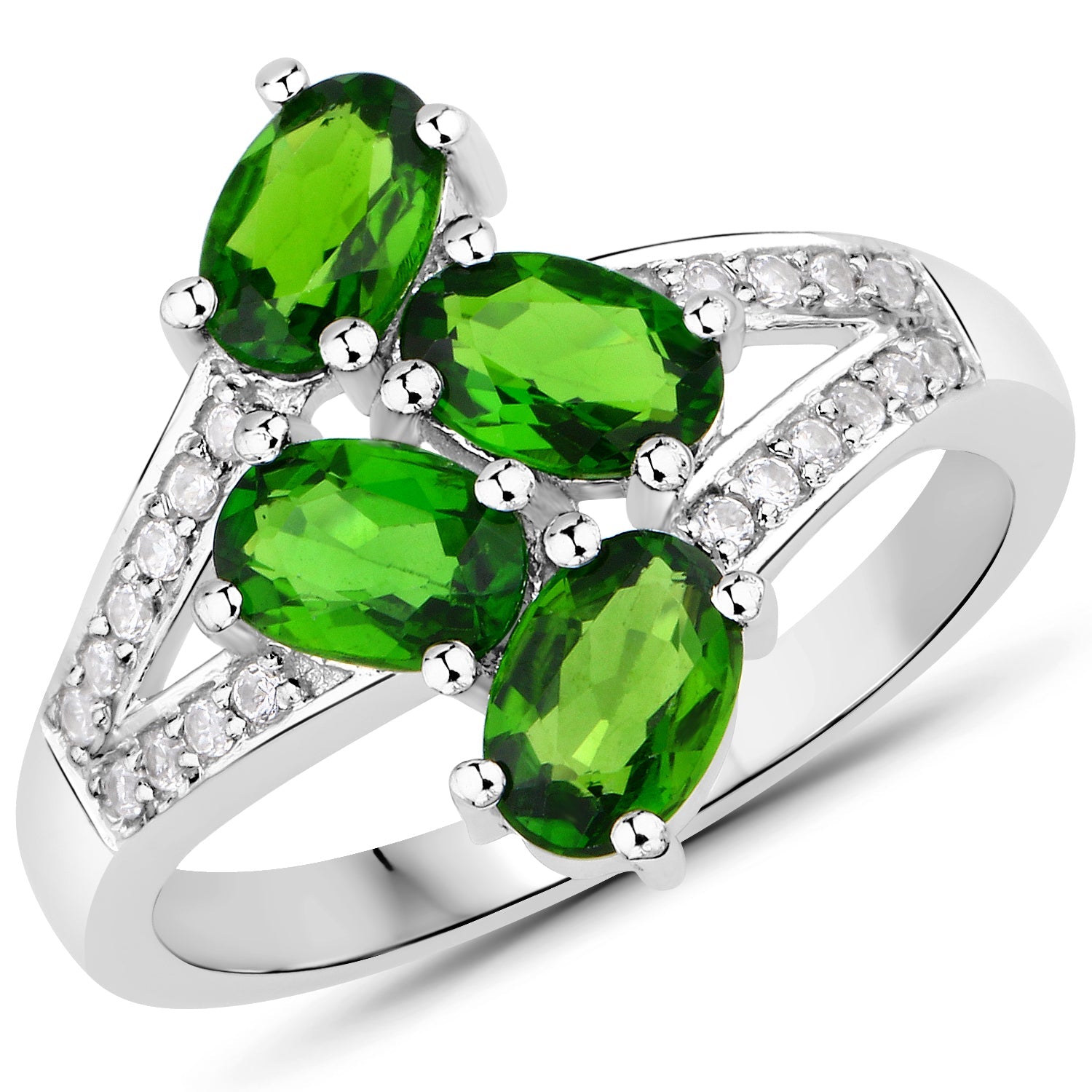 1.86 Carat Genuine Chrome Diopside and White Zircon .925 Sterling Silver Ring by Bids.com