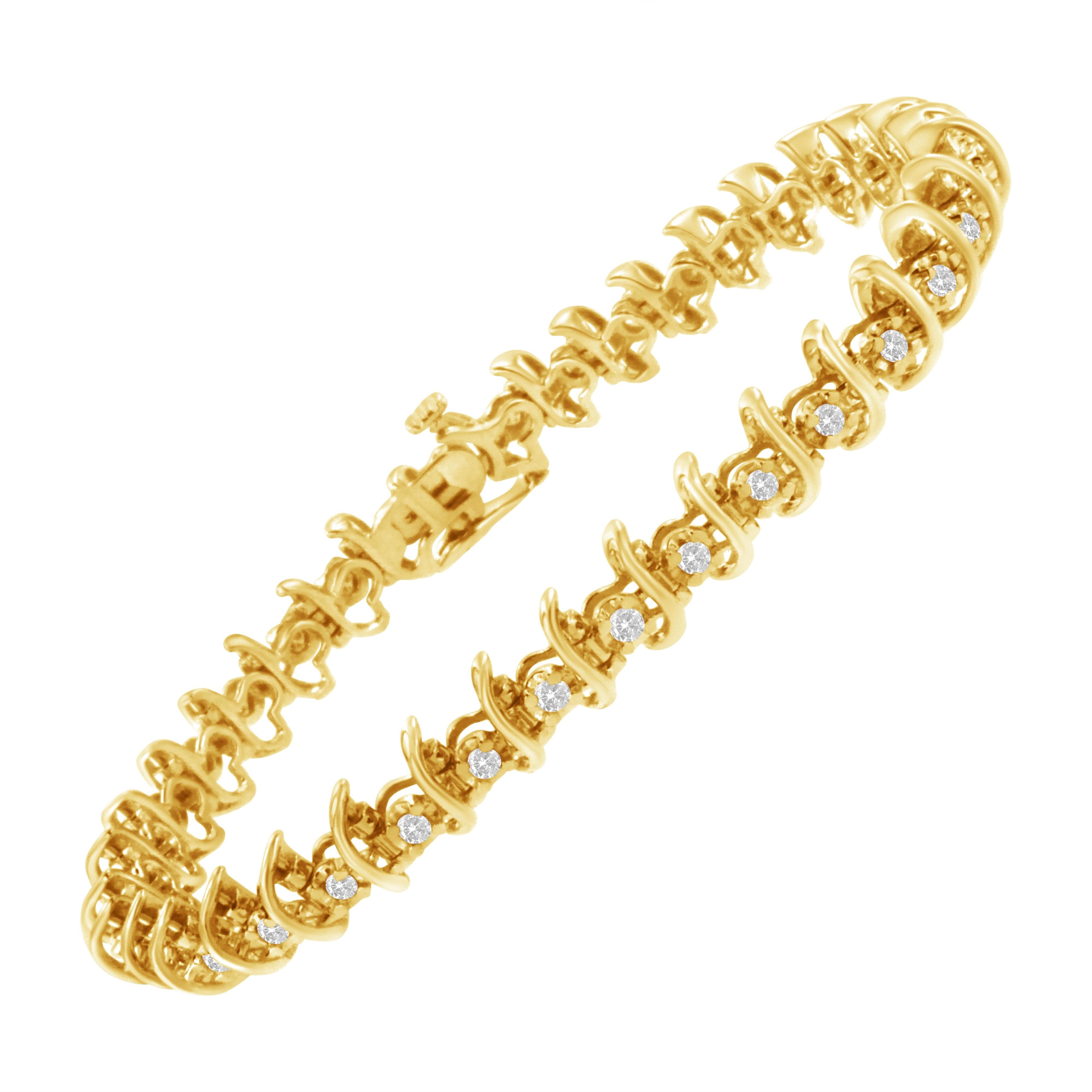 10KT Yellow Gold Plated .925 Sterling Silver 1 cttw Prong-Set Diamond Link Bracelet (J-K, I1-I2) - 7.5" by Bids.com