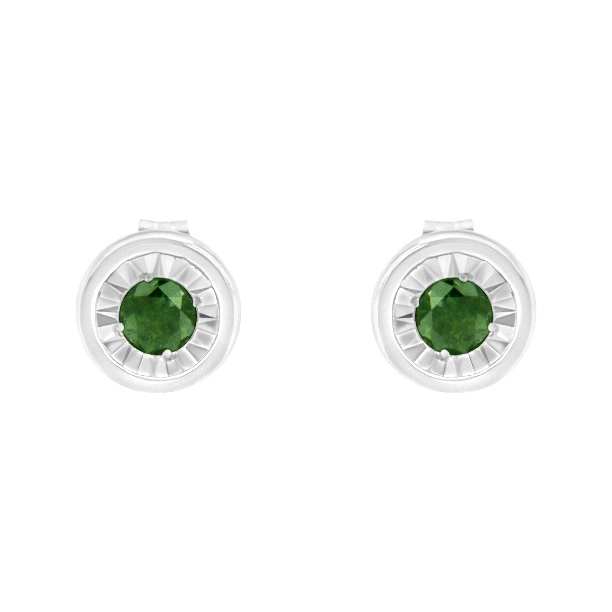 .925 Sterling Silver 1/4 Cttw Round Brilliant-Cut Green Diamond Miracle-Set Stud Earrings (Fancy Color-Enhanced, I1-I2 Clarity) by Bids.com
