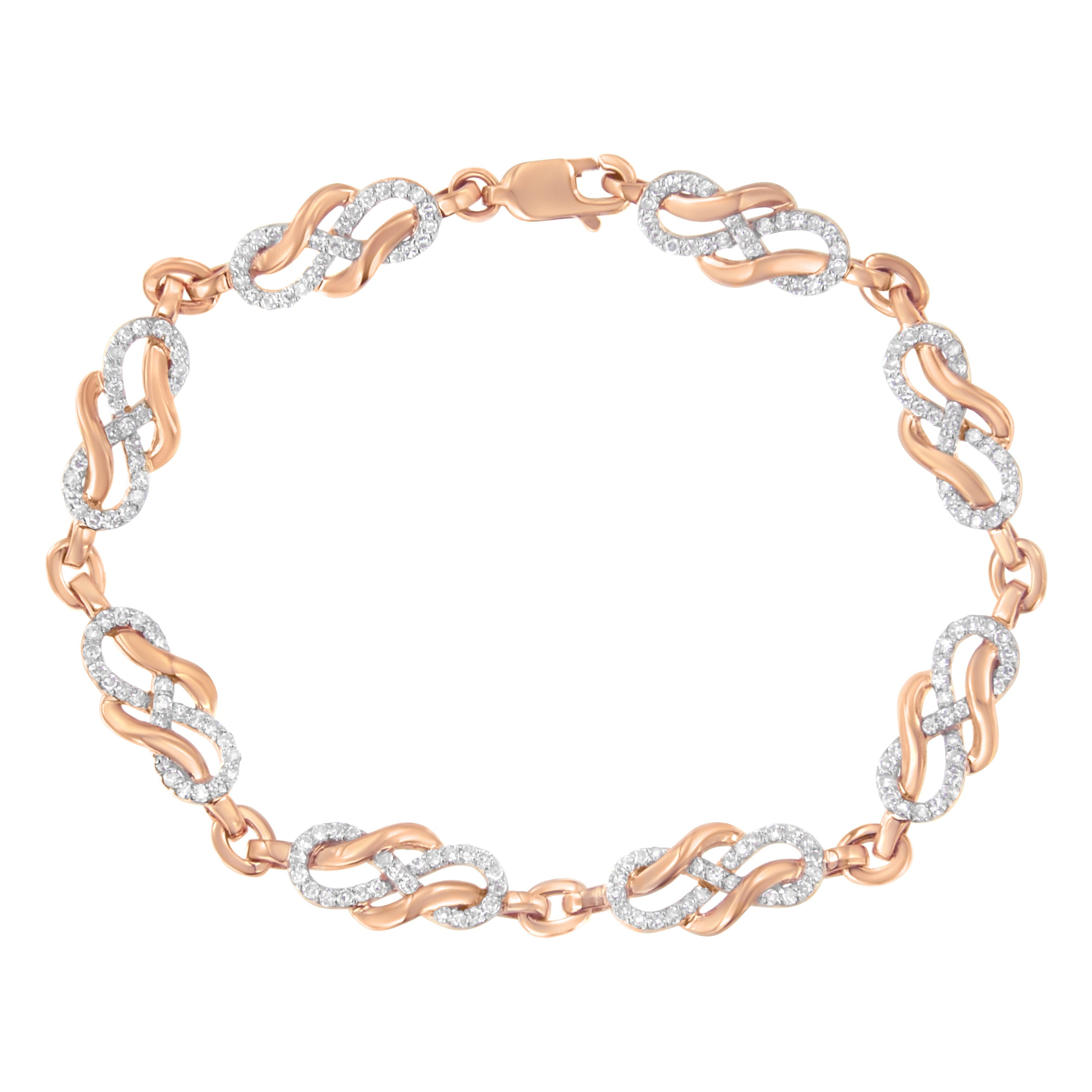 10K Rose Gold 1.0 Cttw Diamond Infinity Loop and Swirl Link Bracelet (I-J Color, I2-I3 Clarity) - 7.25" Inches by Bids.com
