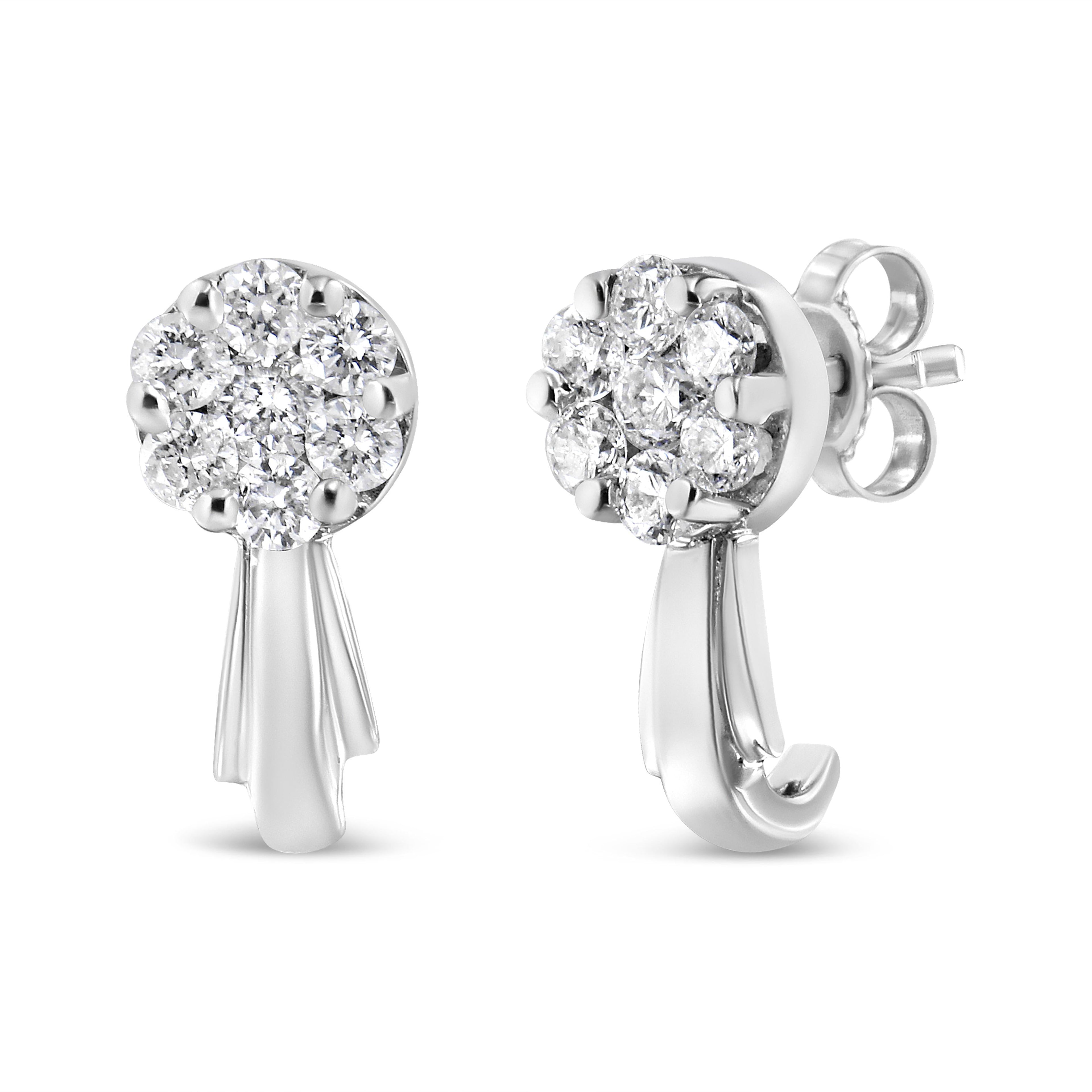 14K White Gold 3/4 Cttw Diamond Floral Cluster Drop and Dangle Stud Earrings (H-I Color, I1-I2 Clarity) by Bids.com