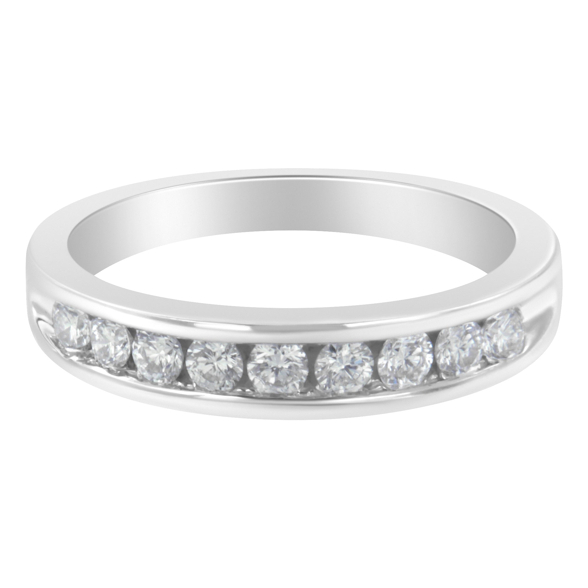 18K White Gold Round Diamond 1/2 Cttw Channel Band Ring by Bids.com