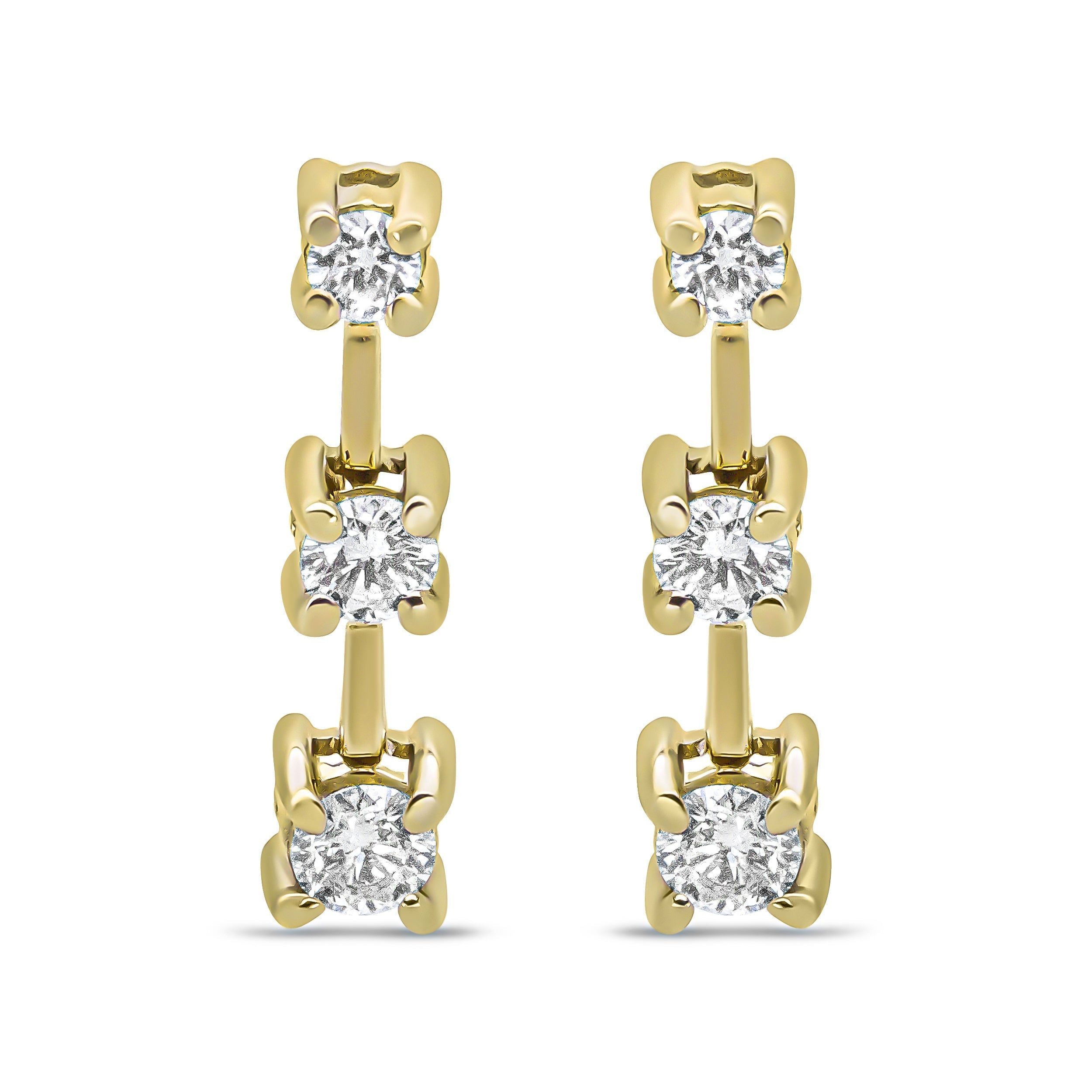 14K Yellow Gold 1/2 Cttw Round Diamond 3 Stone Graduated Linear Drop Past, Present and Future Stud Earrings (H-I Color, SI1-SI2 Clarity) DestGlow