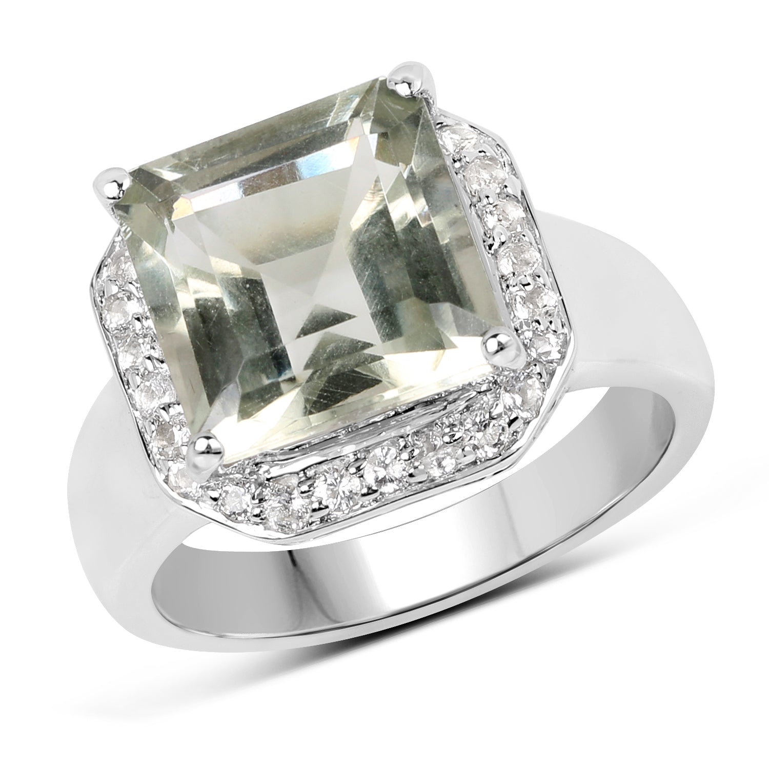 4.52 Carat Genuine Green Amethyst and White Topaz .925 Sterling Silver Ring DestGlow