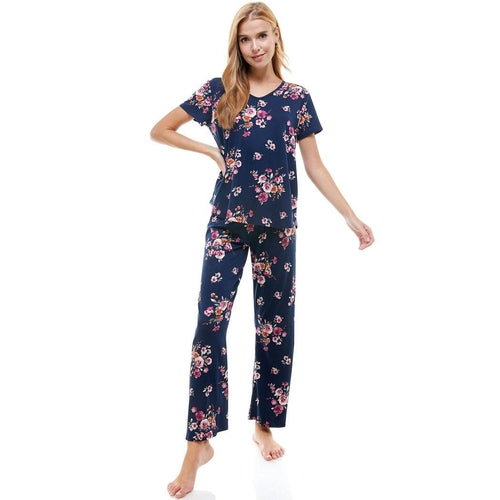 Women's Floral Print Lounge Set - Soft Pajama Top & Pants (Size L)