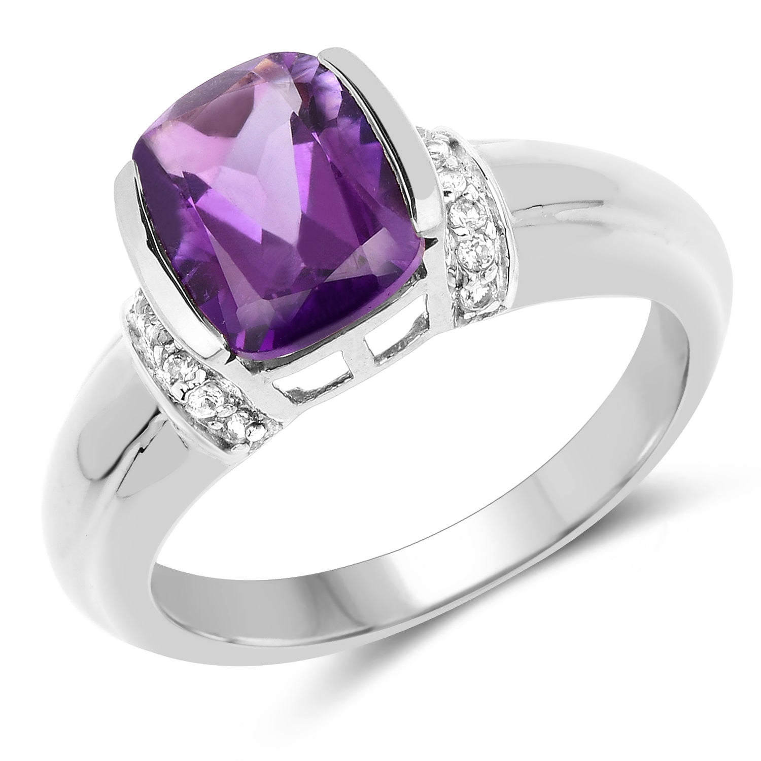 1.52 Carat Genuine Amethyst and White Topaz .925 Sterling Silver Ring DestGlow