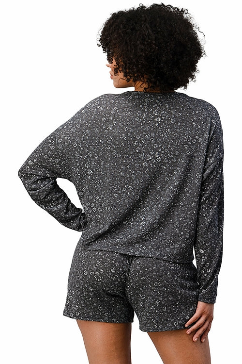 Women's Hacci Ditsy Floral Lounge Set - Sweatshirt & Shorts PJ Set (Size S)
