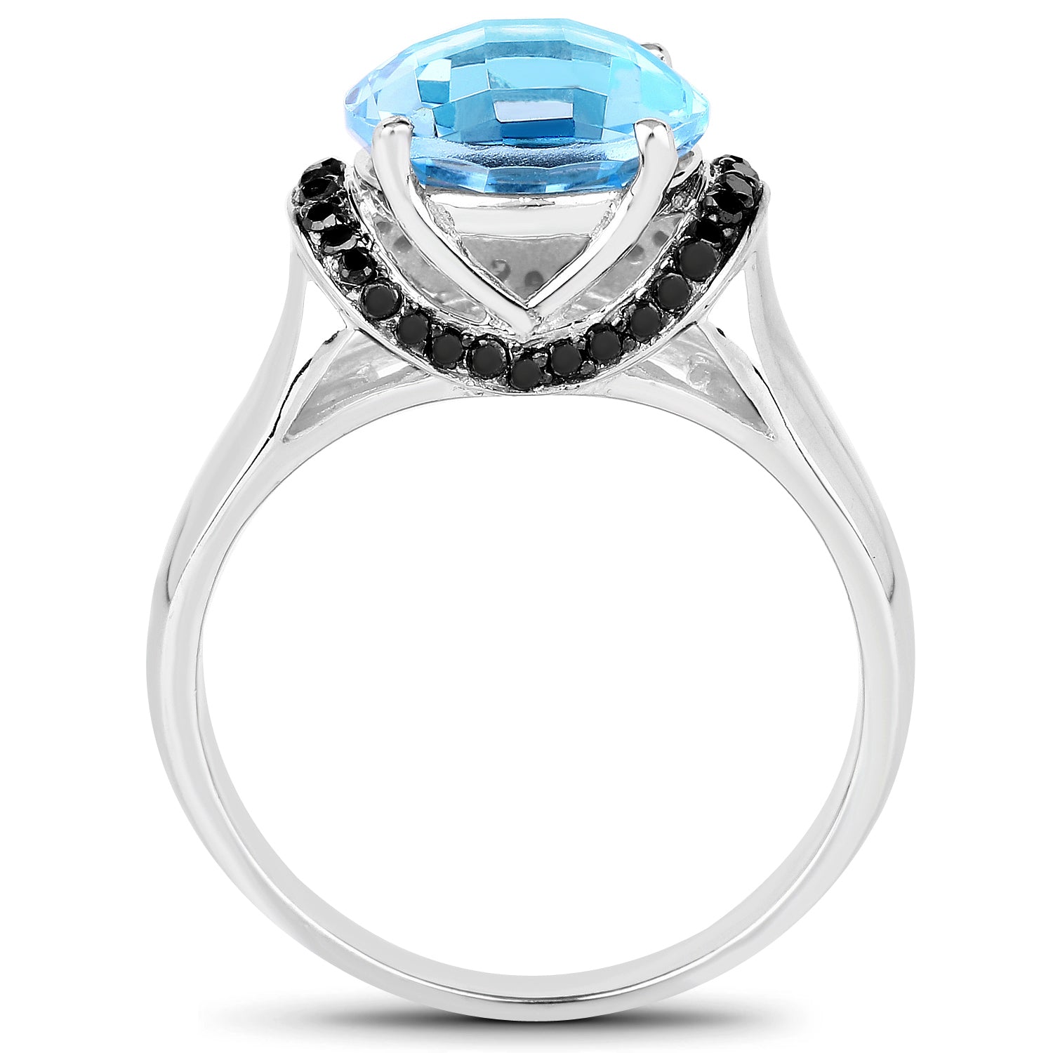4.94 Carat Genuine Baby Swiss Blue Topaz and Black Diamond .925 Sterling Silver Ring by Bids.com