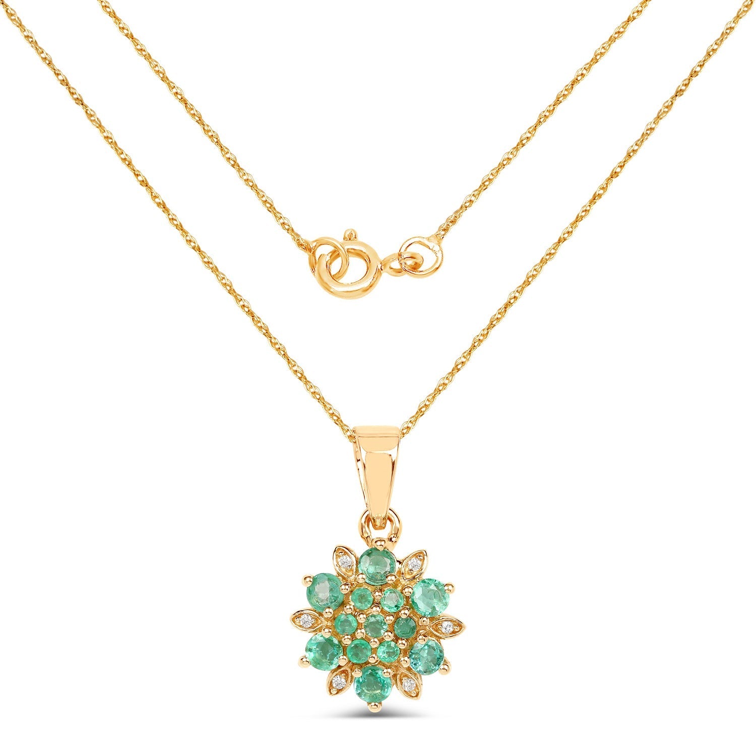 0.72 Carat Genuine Zambian Emerald and White Diamond 14K Yellow Gold Pendant DestGlow