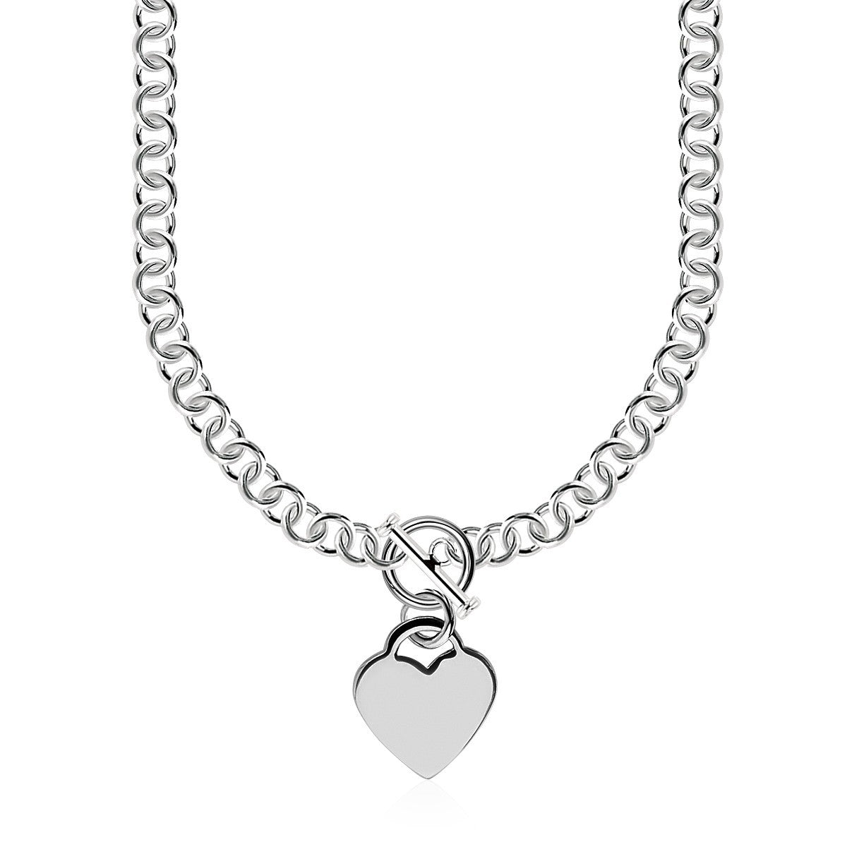 Sterling Silver Rolo Chain with a Heart Toggle Charm and Rhodium Plating by Bids.com