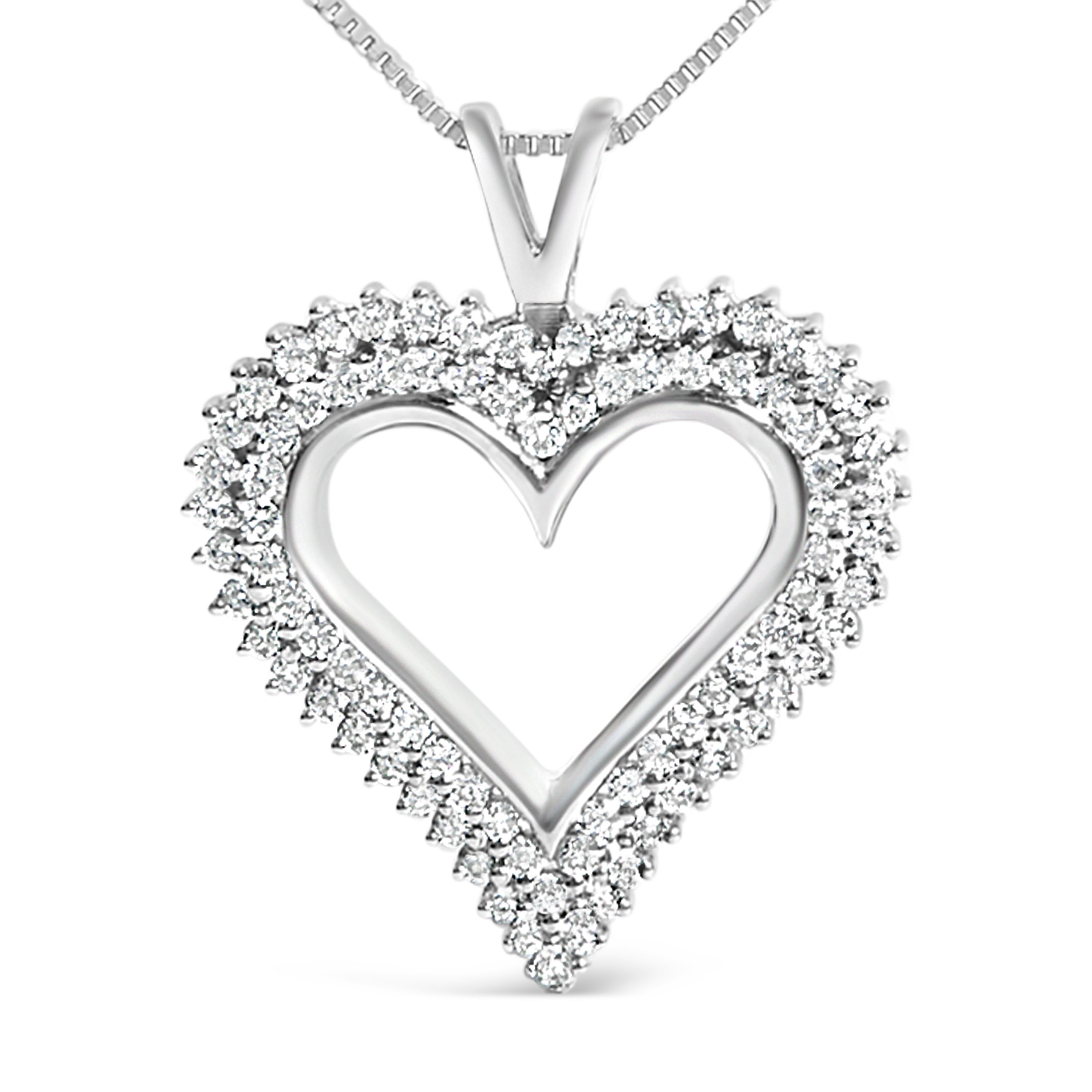 .925 Sterling Silver 1.00 Cttw Lab-Grown Diamond Open Heart Pendant Necklace (F-G Color, VS1-VS2 Clarity) - 18" Inches by Bids.com