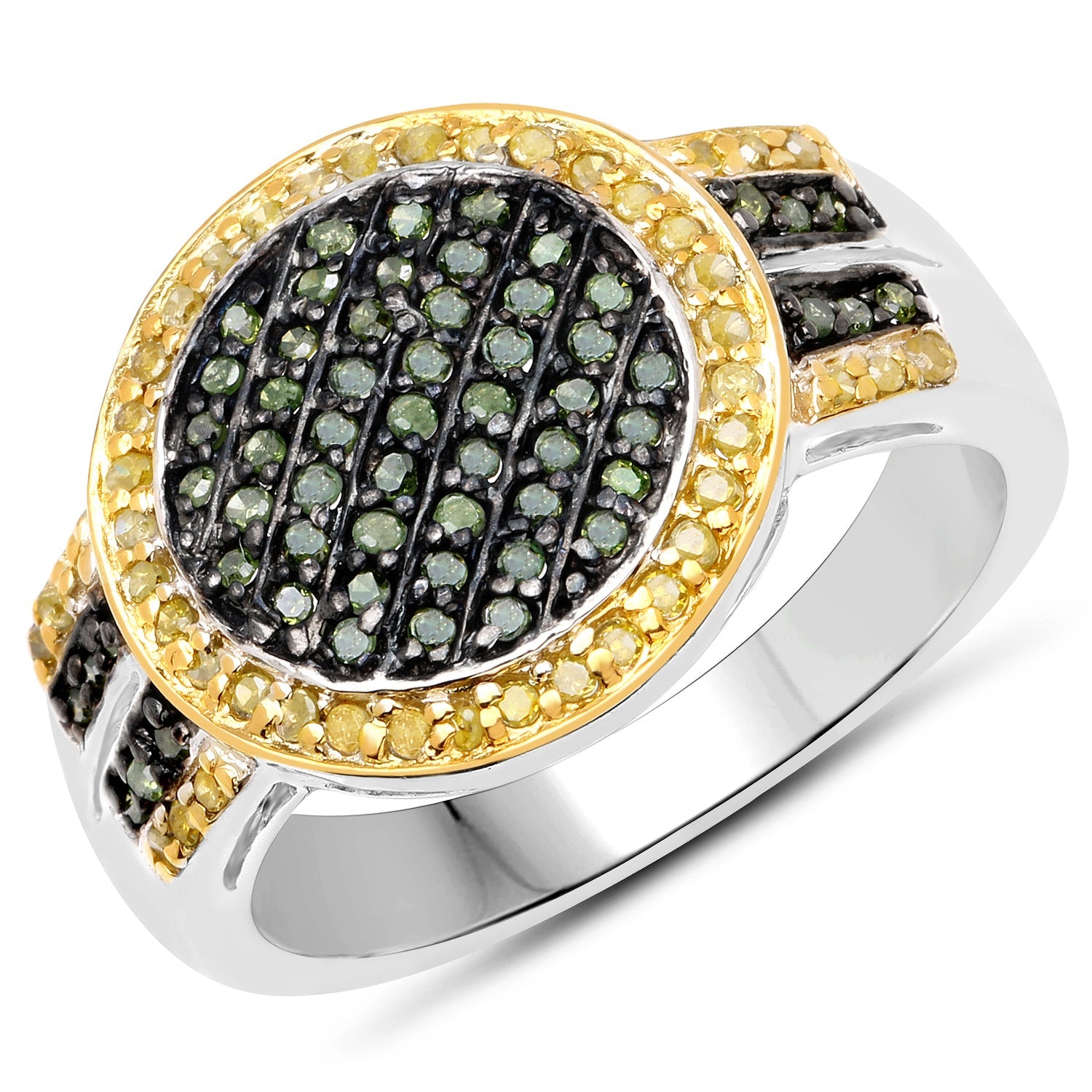 0.44 Carat Genuine Green Diamond and Yellow Diamond .925 Sterling Silver Ring by Bids.com