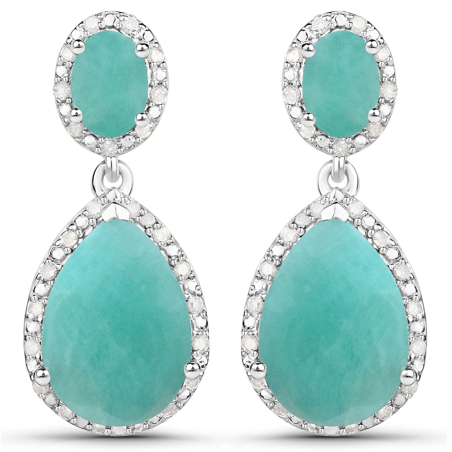 9.64 Carat Genuine Emerald and White Diamond .925 Sterling Silver Earrings DestGlow