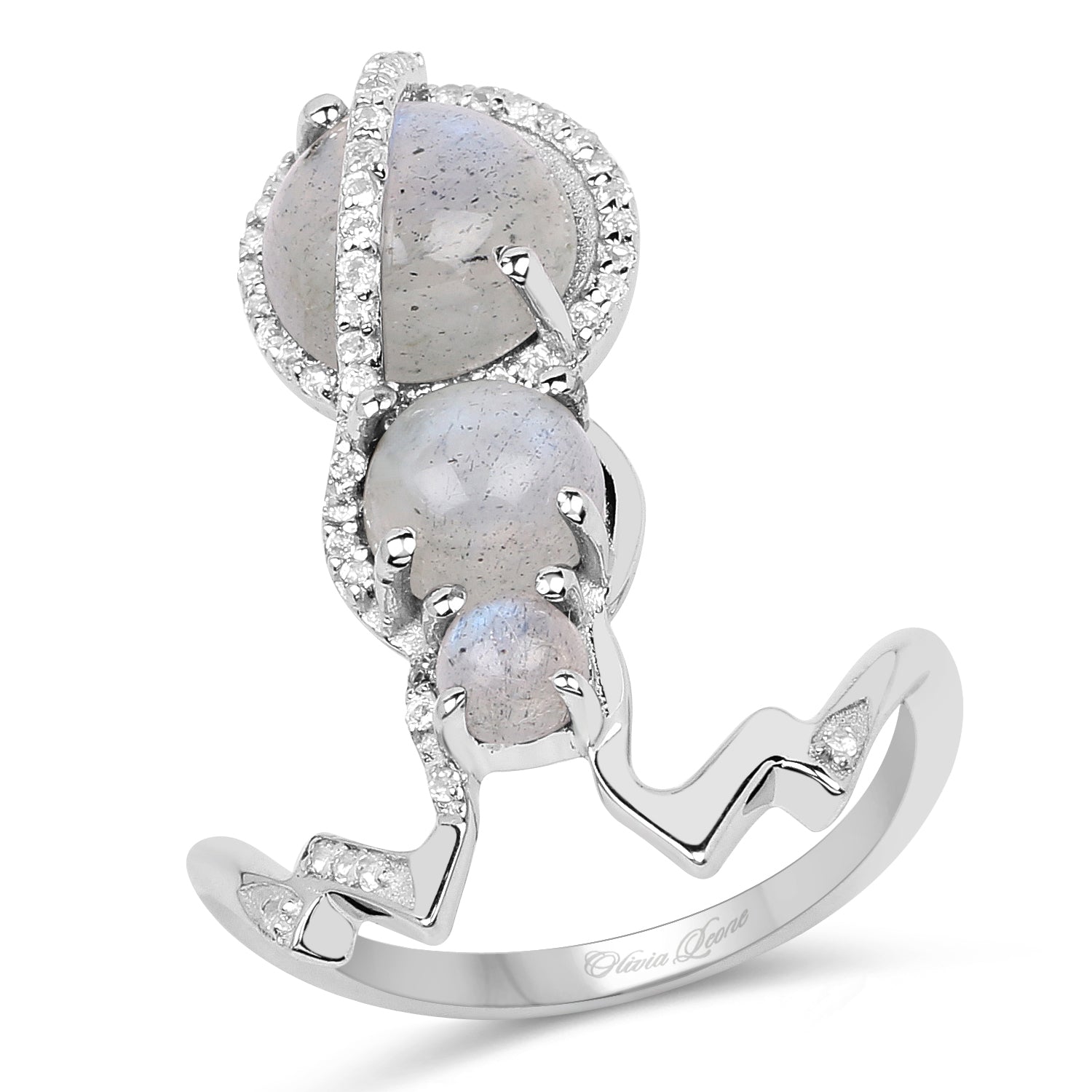2.79 Carat Genuine Labradorite And White Topaz .925 Sterling Silver Ring by Bids.com