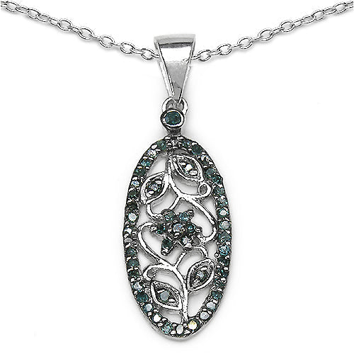 0.27 Carat Genuine Blue Diamond .925 Sterling Silver Pandent DestGlow