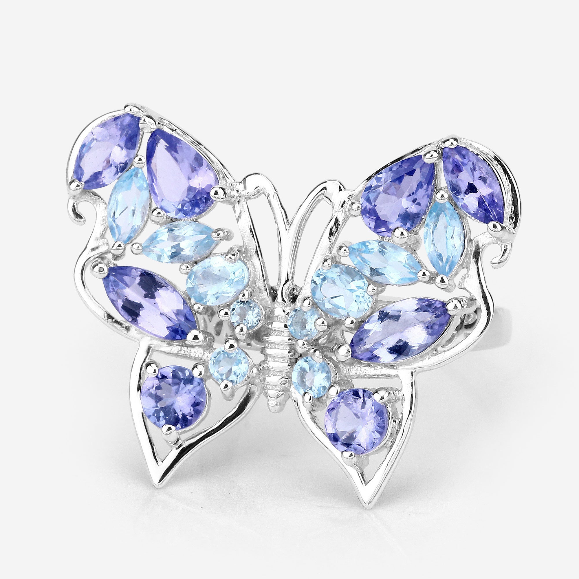 3.60 Carat Genuine Tanzanite and Swiss Blue Topaz .925 Sterling Silver Ring by Bids.com