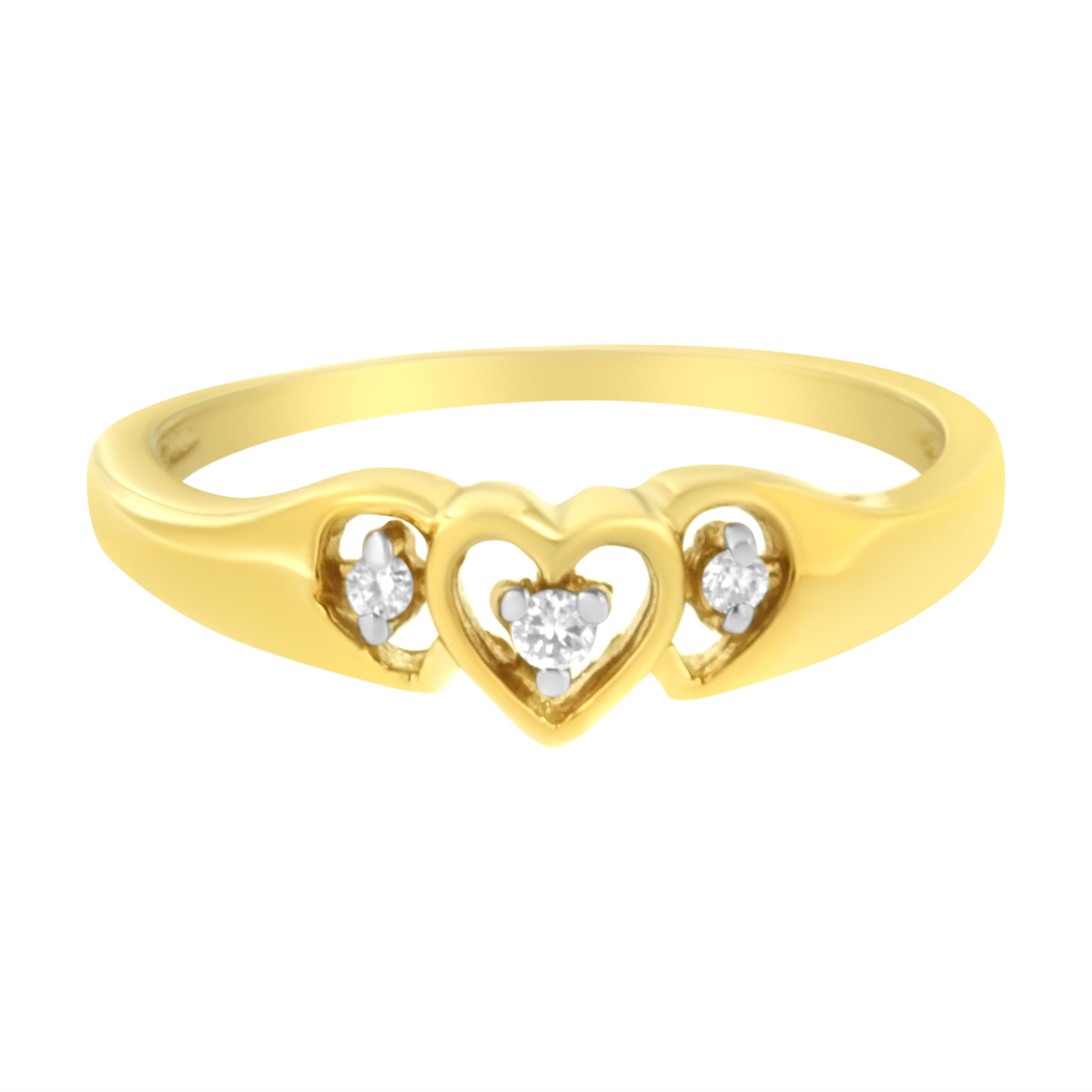 10KT Yellow Gold 1/20 cttw Diamond Triple Heart Diamond Ring (K-L, I1-I2) - Size 7 by Bids.com