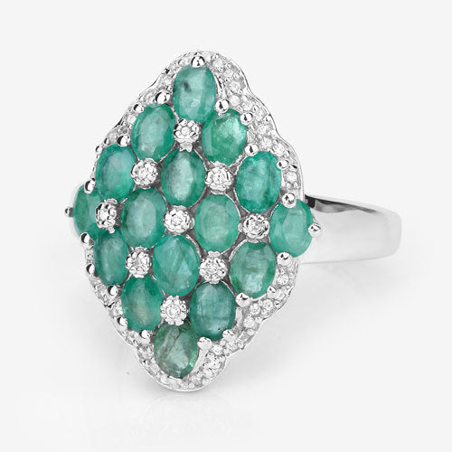 2.68 Carat Genuine Zambian Emerald and White Zircon .925 Sterling Silver Ring by Bids.com