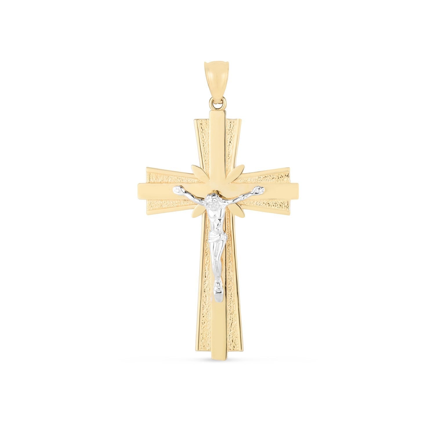 14k Two Tone Gold High Polish Diamond Cut Cross Pendant by Bids.com