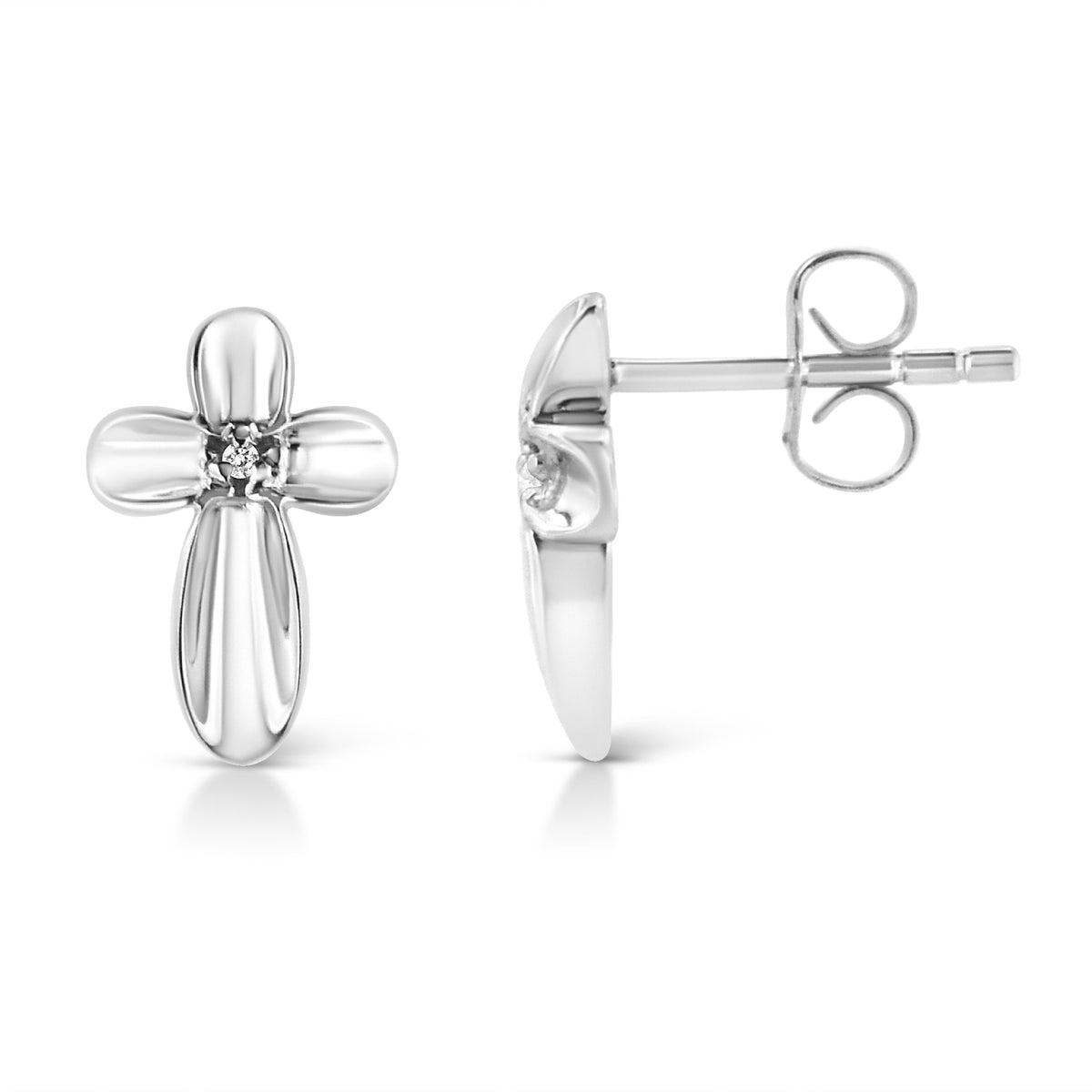 .925 Sterling Silver Prong Set Diamond Accent Floral Cross Stud Earring (I-J Color, I1-I2 Clarity) DestGlow