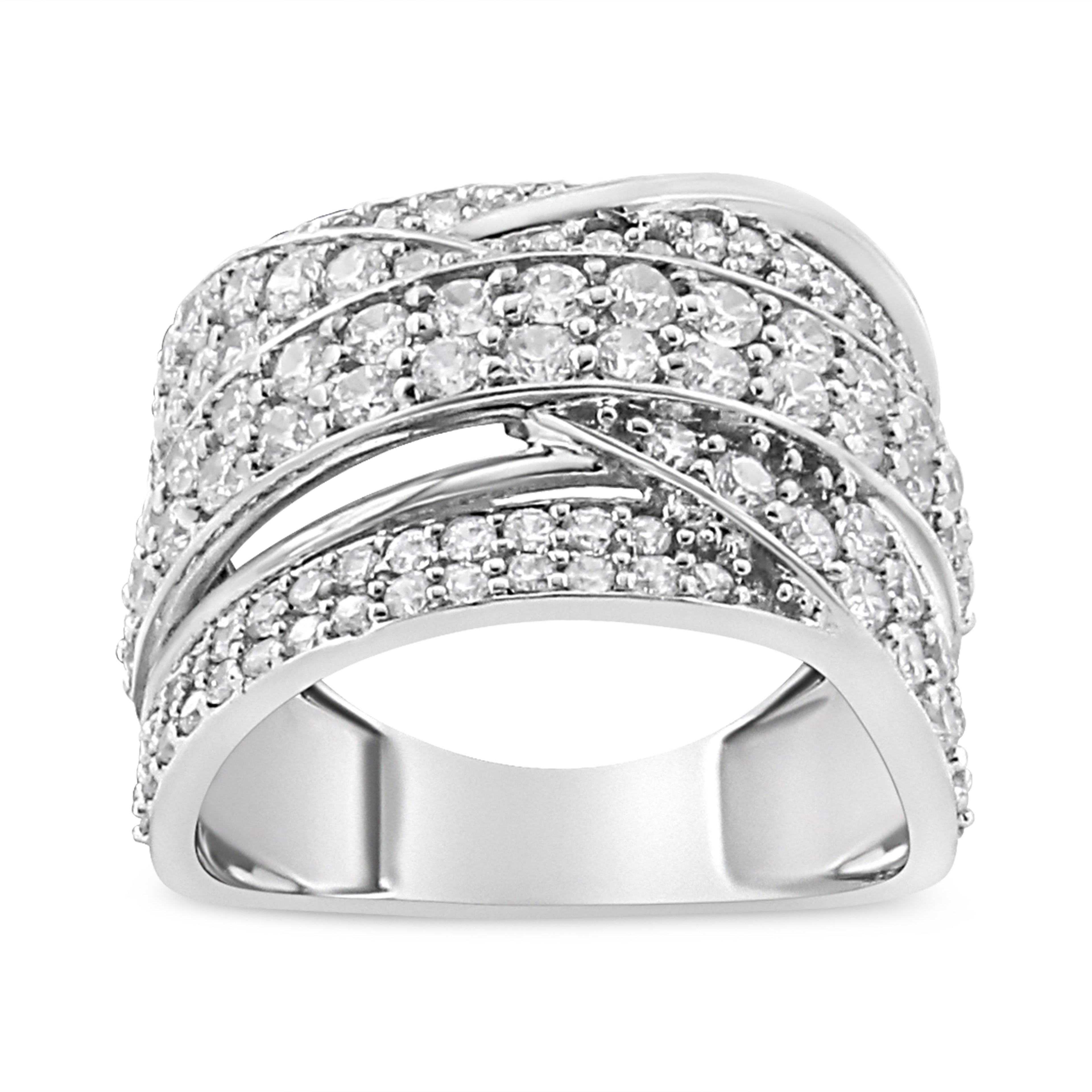 .925 Sterling Silver 2.00 Cttw Round-Cut Diamond Overlapping Bypass Band Ring (I-J Color, I2-I3 Clarity) - Ring Size 7 by Bids.com