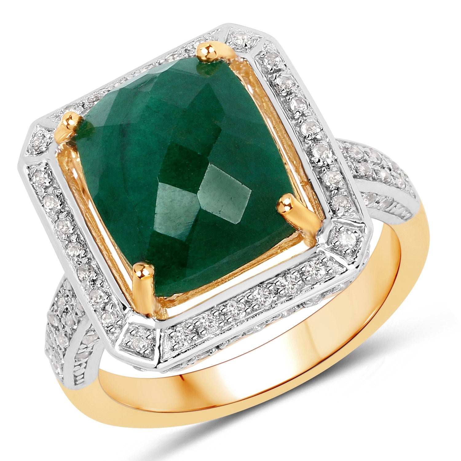 5.18 Carat Dyed Emerald and White Topaz .925 Sterling Silver Ring by Bids.com