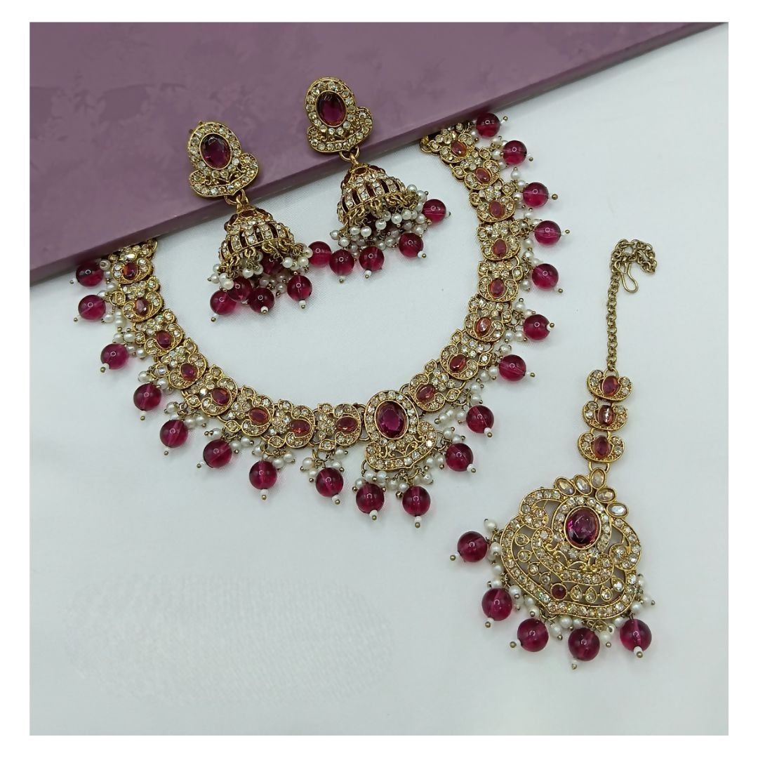 Joban Fashion Wine Stone Work Necklace Set