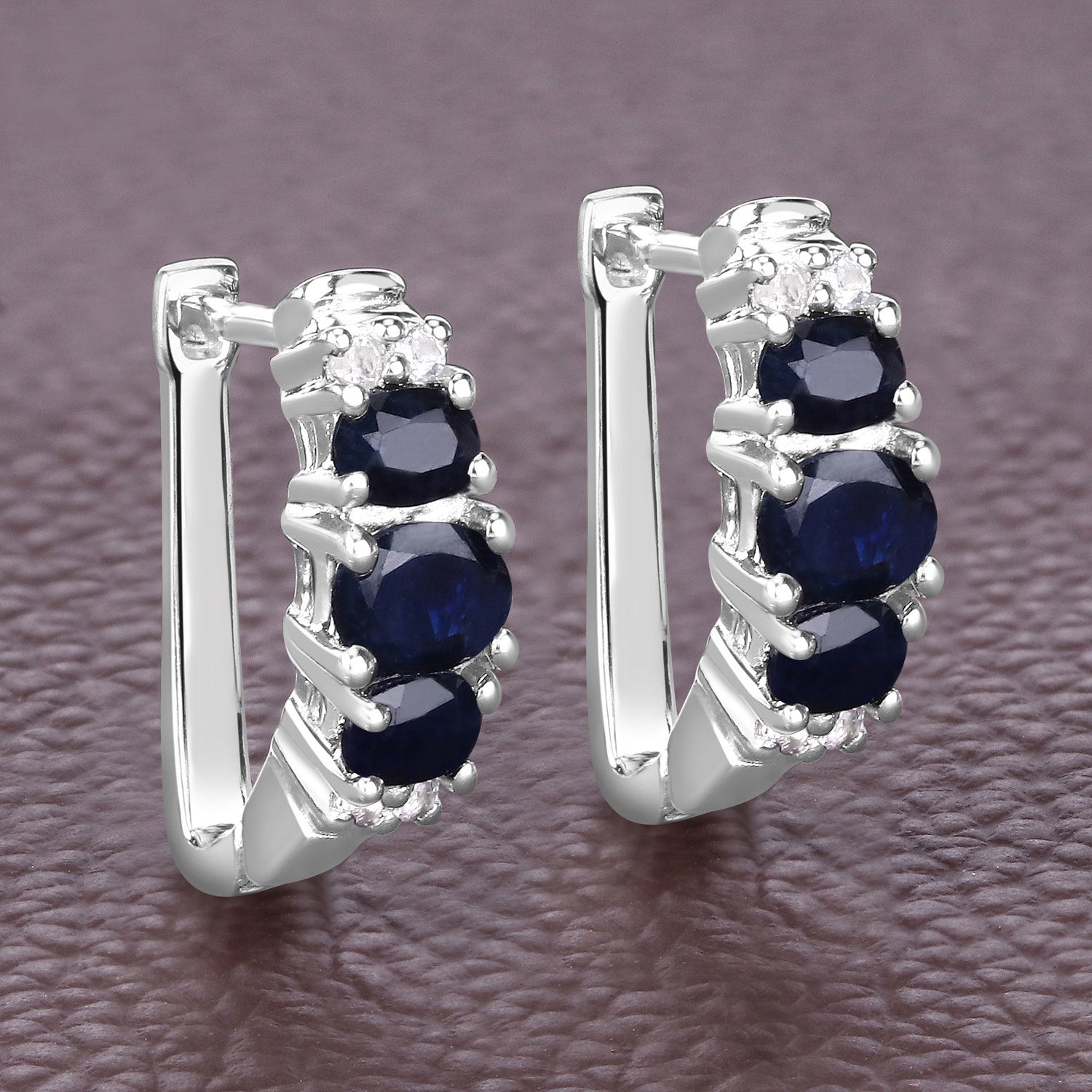 1.66 Carat Genuine Blue Sapphire and White Topaz .925 Sterling Silver Earrings by Bids.com