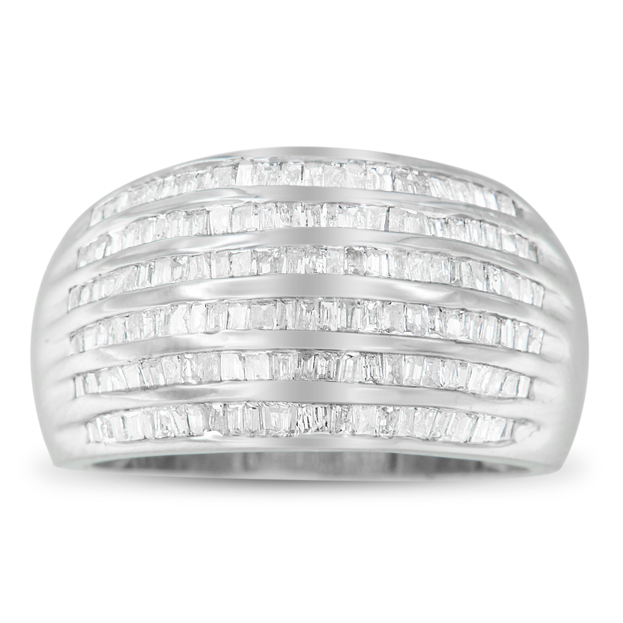 .925 Sterling Silver 1.0 Cttw Baguette-Cut Diamond 6-Row Channel Set Domed Tapered Cocktail Fashion Ring (H-I Color, I2-I3 Clarity) - Size 6-1/2 by Bids.com
