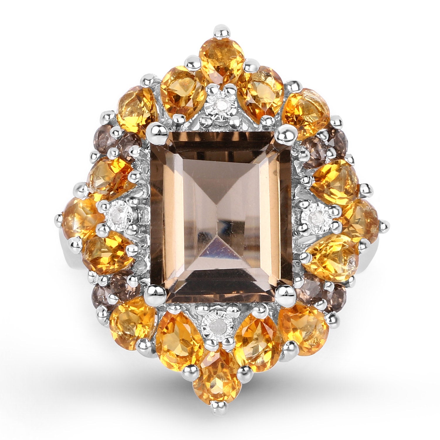 6.72 Carat Genuine Smoky Quartz, Citrine and White Diamond .925 Sterling Silver Ring by Bids.com