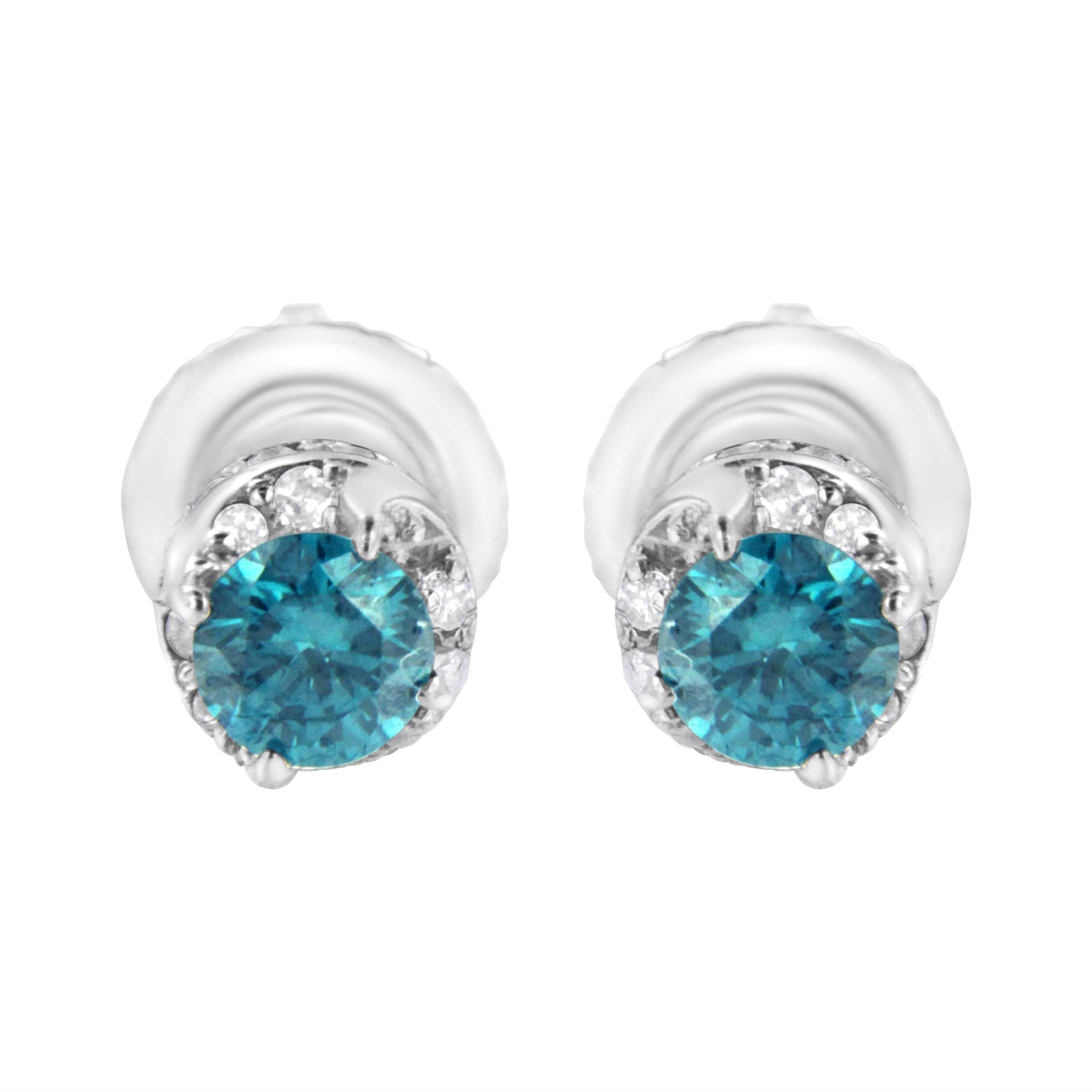 14K White Gold 1/2 cttw White and Treated Blue Round Diamond Earrings (I-J I2-I3) by Bids.com