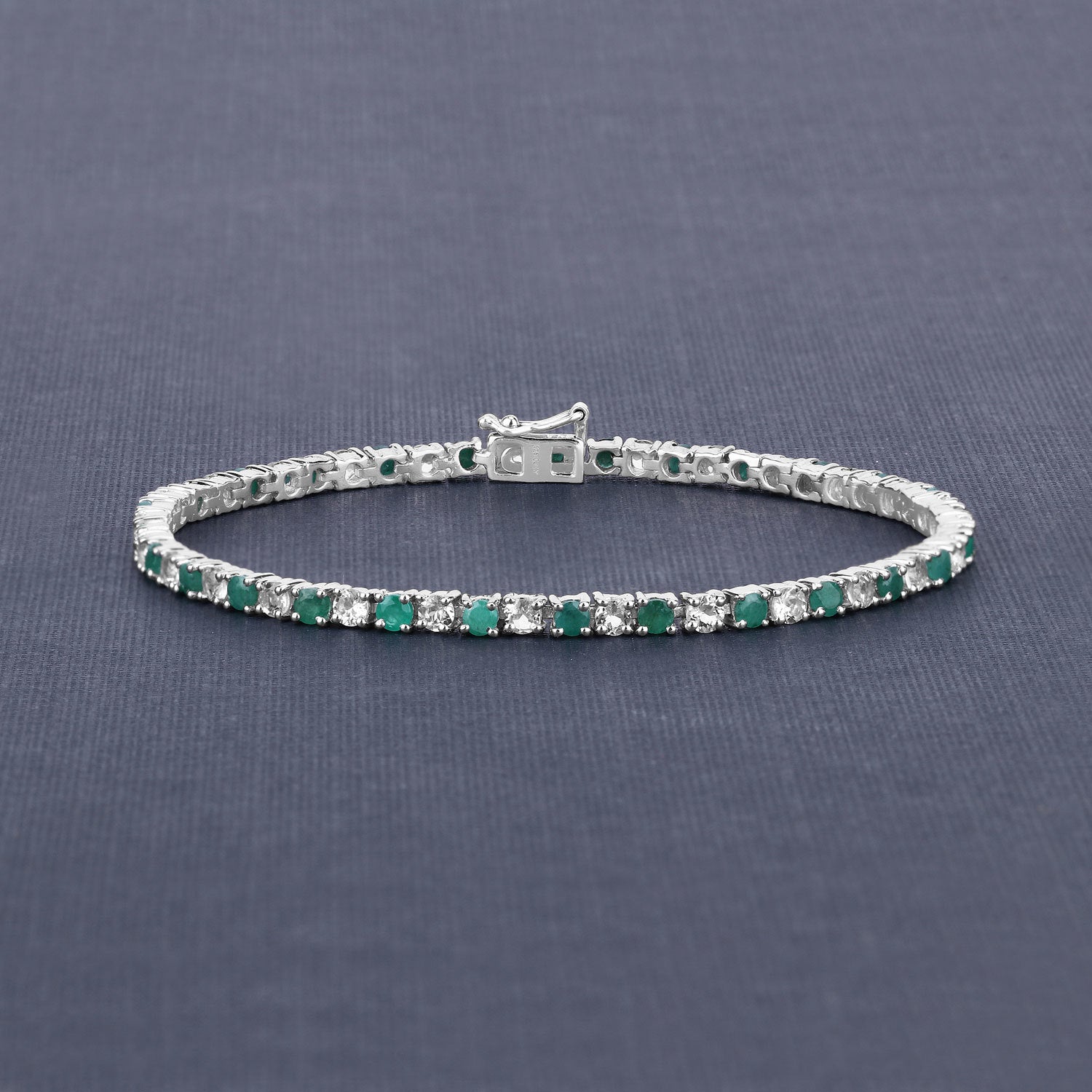 5.77 Carat Genuine Emerald and White Topaz .925 Sterling Silver Bracelet by Bids.com
