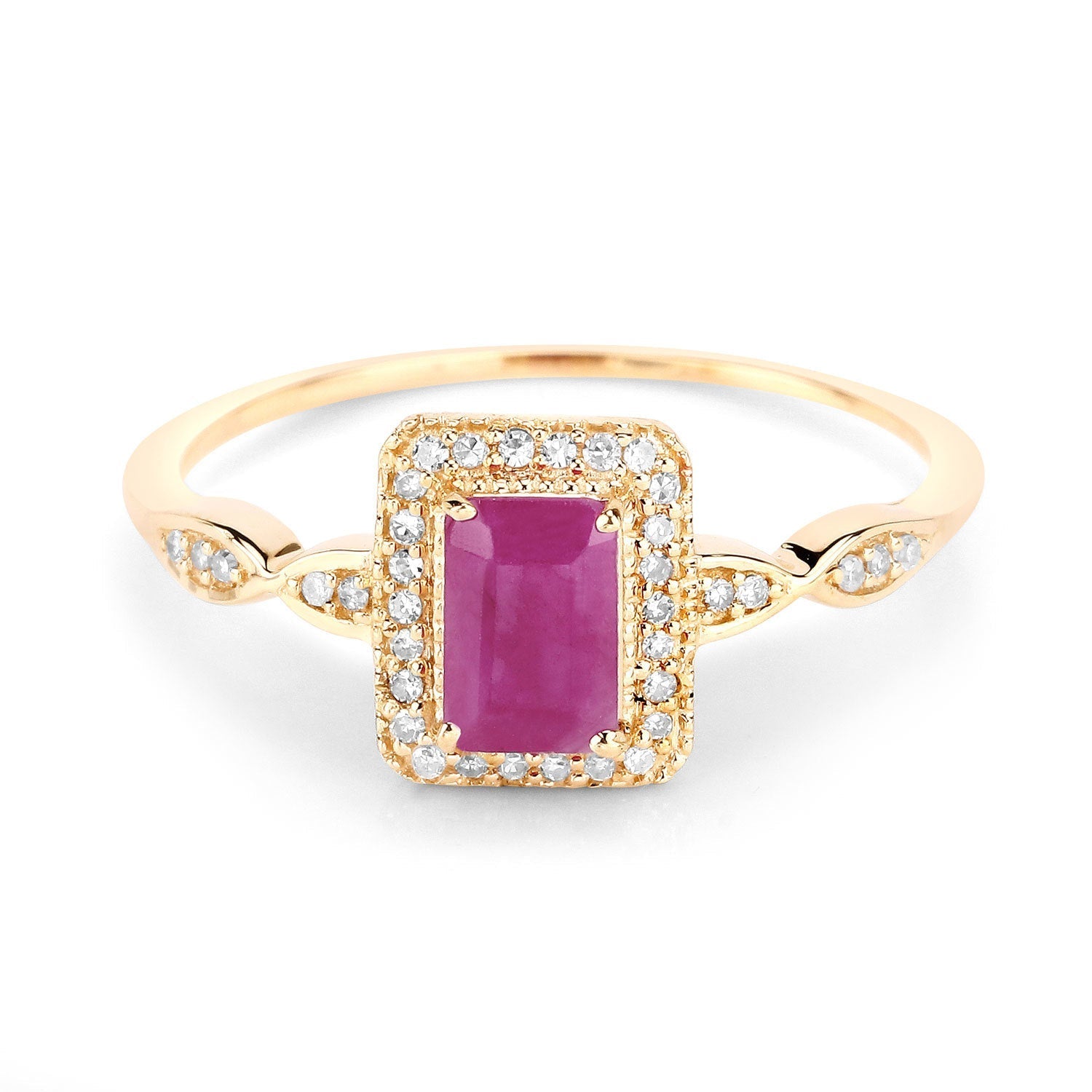 0.75 Carat Genuine Ruby and White Diamond 14K Yellow Gold Ring