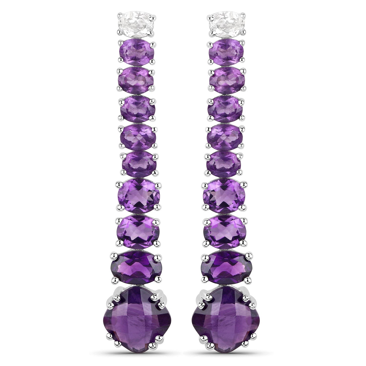 18K White Gold Plated 7.58 Carat Genuine Amethyst and White Topaz .925 Sterling Silver Earrings DestGlow