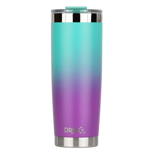 DRINCO 20oz Insulated Tumbler with Spill-Proof Lid & 2 Straws - Ombre Teal Stainless Steel Travel Mug