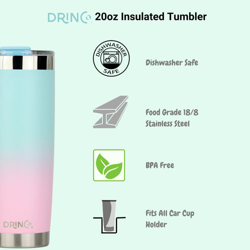 DRINCO 20oz Insulated Tumbler with Spill-Proof Lid & 2 Straws - Macaron Stainless Steel Travel Mug