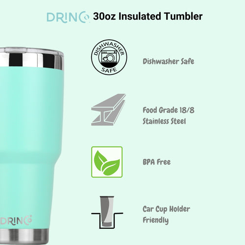 DRINCO 30oz Insulated Tumbler with Spill-Proof Lid & 2 Straws - Teal Stainless Steel Travel Mug