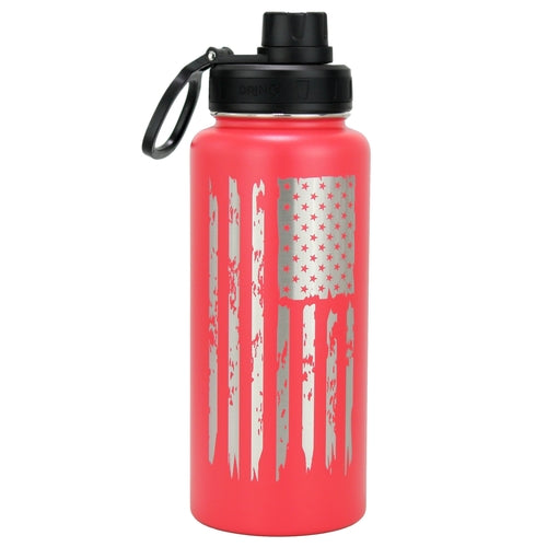 DRINCO 32oz Stainless Steel Water Bottle - USA Flag Barn Red Insulated Flask
