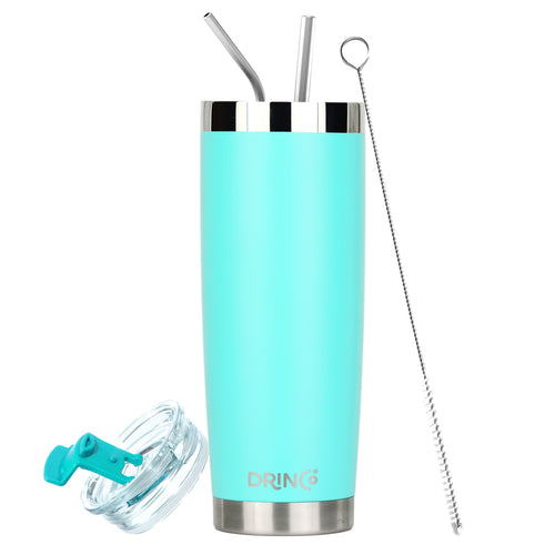 DRINCO 20oz Insulated Tumbler with Spill-Proof Lid & 2 Straws - Teal Stainless Steel Travel Mug