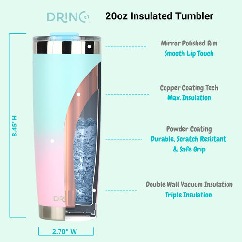 DRINCO 20oz Insulated Tumbler with Spill-Proof Lid & 2 Straws - Macaron Stainless Steel Travel Mug