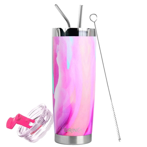 DRINCO 20oz Insulated Tumbler with Spill-Proof Lid & 2 Straws - Galaxy Stainless Steel Travel Mug