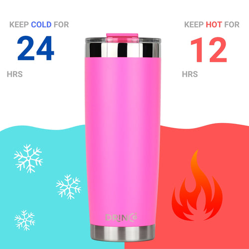 DRINCO 20oz Insulated Tumbler with Spill-Proof Lid & 2 Straws - Island Pink Stainless Steel Travel Mug