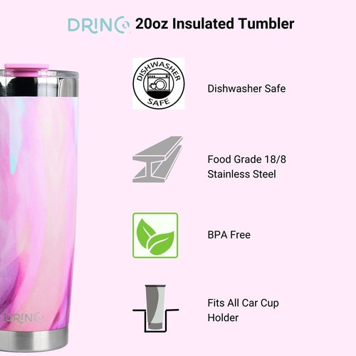 DRINCO 20oz Insulated Tumbler with Spill-Proof Lid & 2 Straws - Galaxy Stainless Steel Travel Mug