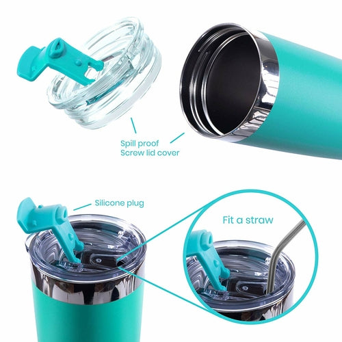 DRINCO 20oz Insulated Tumbler with Spill-Proof Lid & 2 Straws - Teal Stainless Steel Travel Mug
