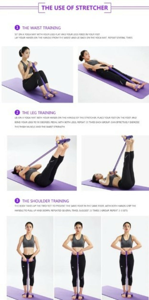 Portable Fitness Resistance Band with Pedal - 4-Tube Sit-Up Exercise Equipment for Home Workouts